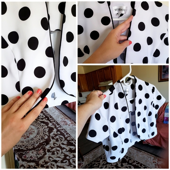 Studio Y Jackets & Blazers - NWOT polkadot black on white dress overcoat